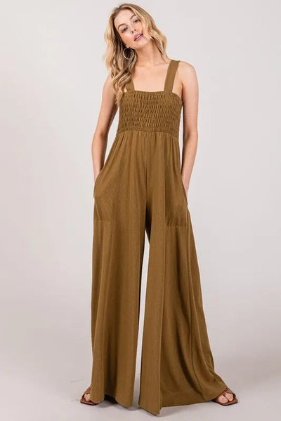 SAGE+FIG Smocked Flowy Wide Leg Jumpsuit