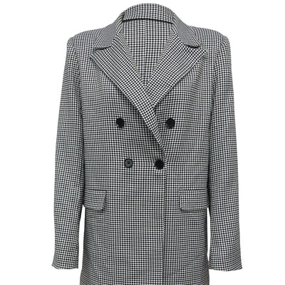 Women Double-Breasted Checked Blazer